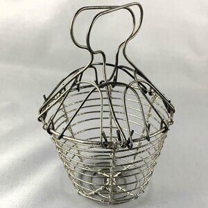 Vintage French Wire Egg Basket, Small Miniature Articulated Decorative Woven